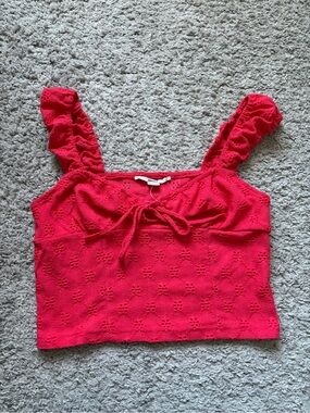 Kimchi Blue Women's Red Knit Ruffle Strap Crop Top